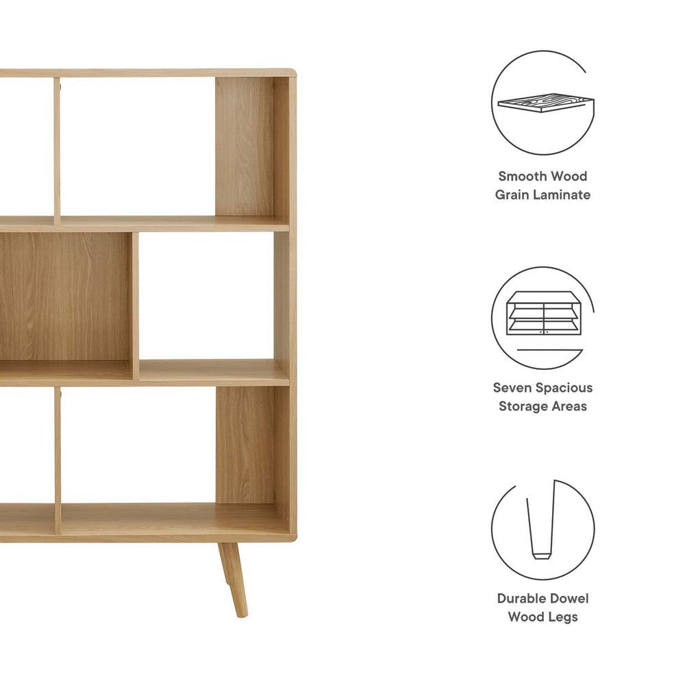 Modway EEI-2529-OAK Transmit 7 Shelf Wood Grain Bookcase Oak MDY-EEI-2529-OAK