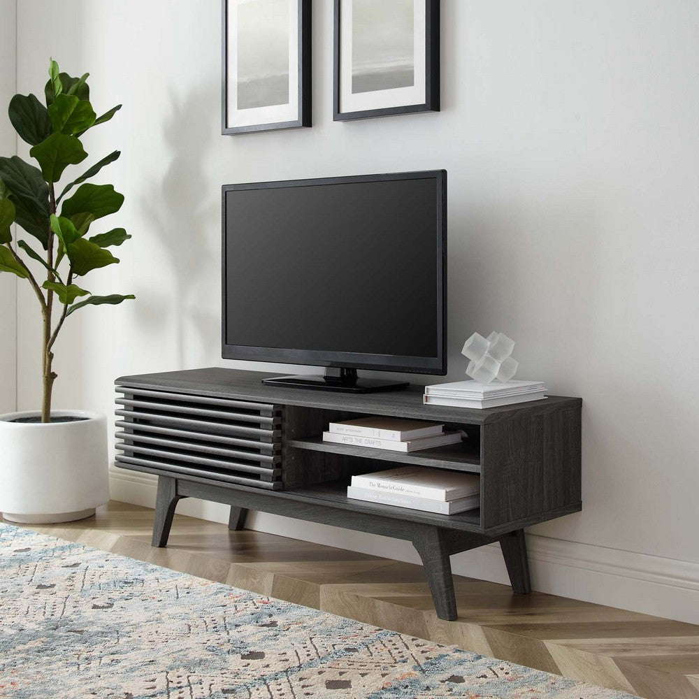 Modway Render Mid-Century Modern Low Profile 48 Inch TV Stand in Charcoal, 48"