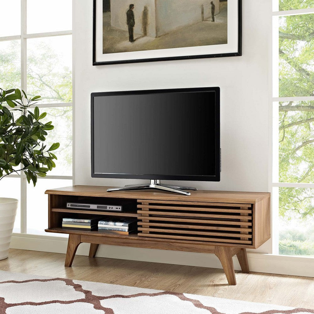 Modway Render 48" Mid-Century Modern Low Profile Media Console TV Stand, 48 Inch, Walnut