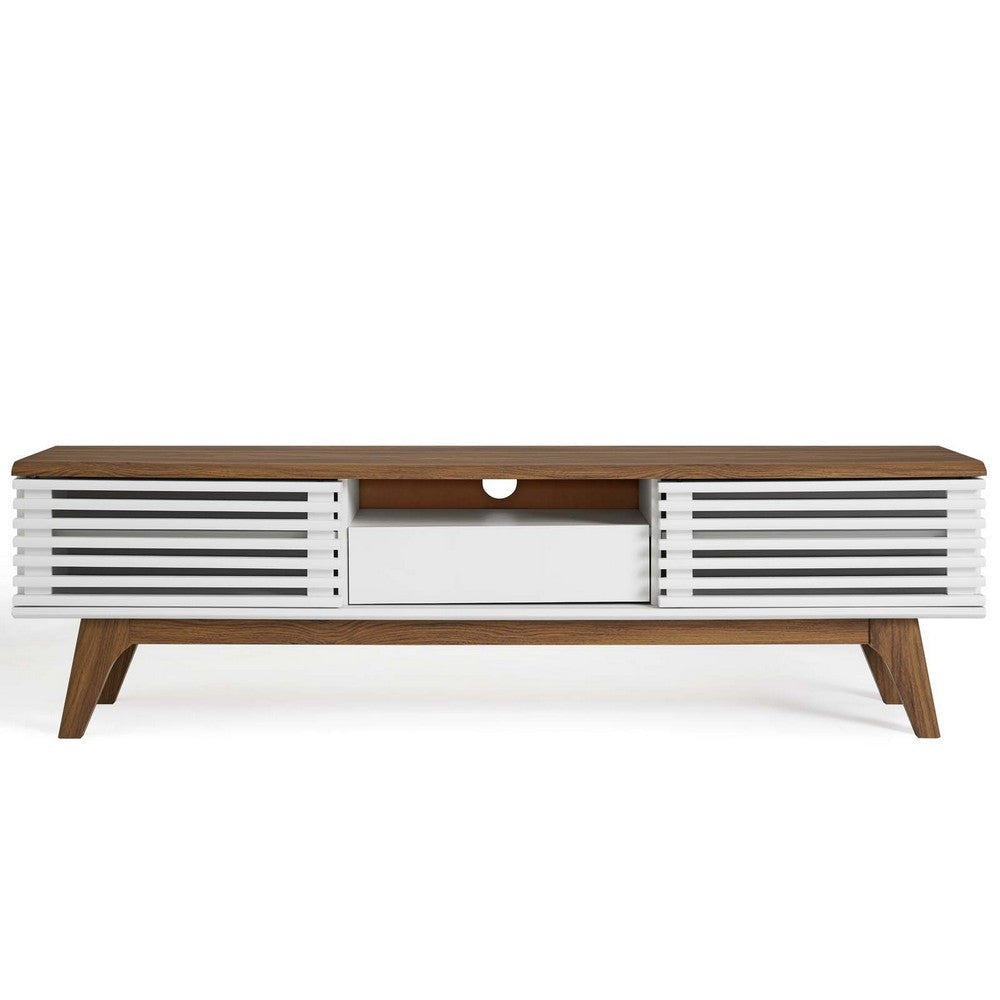 Modway Render Mid-Century Modern Low Profile 59 Inch TV Stand in Walnut/White MDY-EEI-2541-WAL-WHI