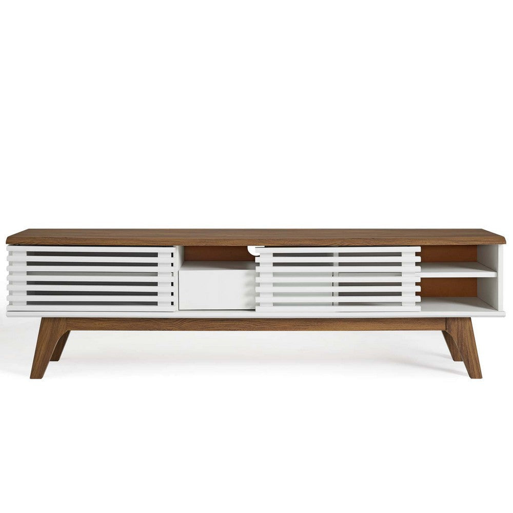 Modway Render Mid-Century Modern Low Profile 59 Inch TV Stand in Walnut/White MDY-EEI-2541-WAL-WHI