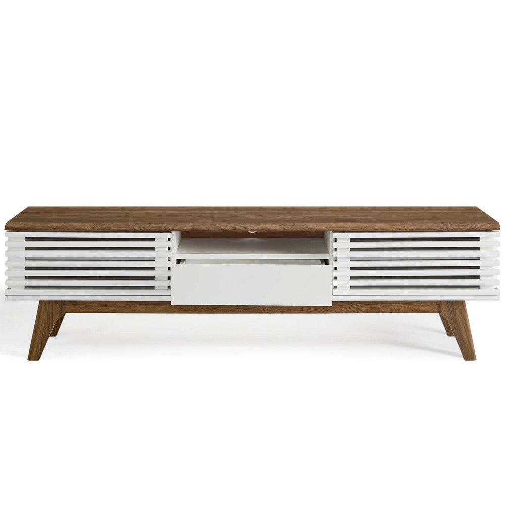 Modway Render Mid-Century Modern Low Profile 59 Inch TV Stand in Walnut/White MDY-EEI-2541-WAL-WHI