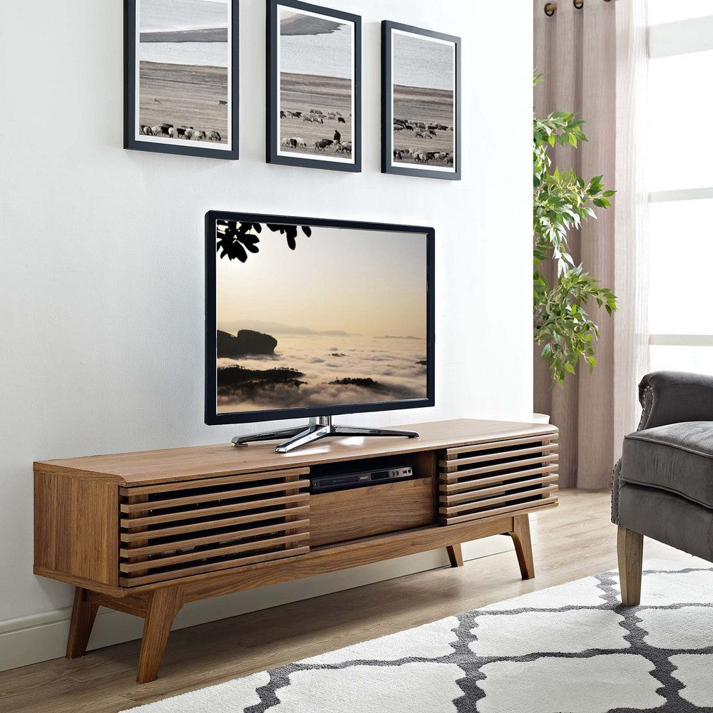 Modway Render Mid-Century Modern Low Profile 59 Inch TV Stand in Walnut