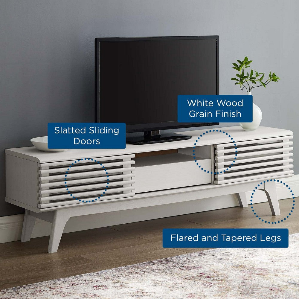 Modway Render Mid-Century Modern Low Profile 59 Inch TV Stand in White