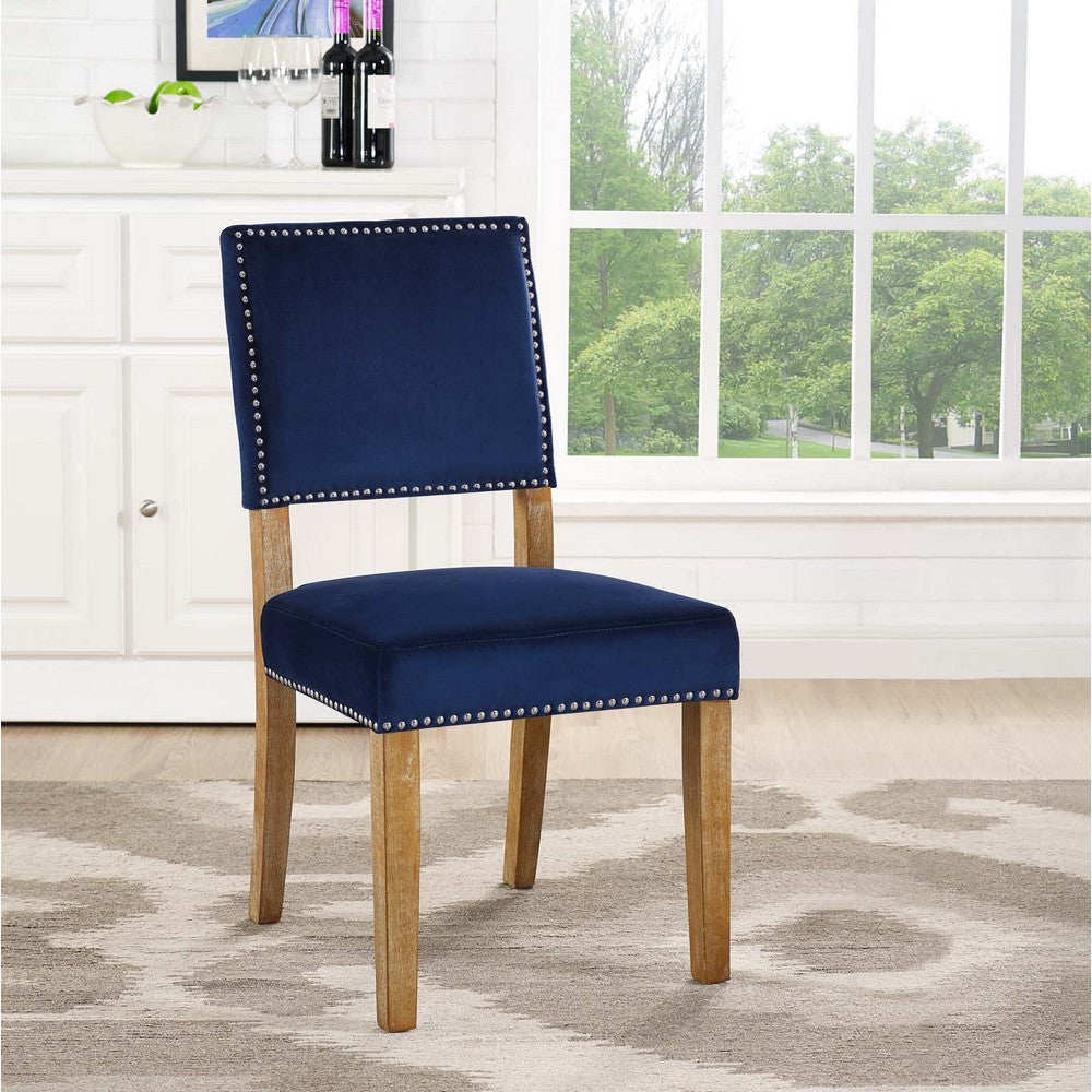 Modway Oblige Modern Farmhouse Performance Velvet Polyester Upholstered with Nailhead Trim, Dining Chair, Navy