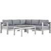 Modway Shore 4-Piece Aluminum Outdoor Patio Sectional Sofa Set in Silver Gray