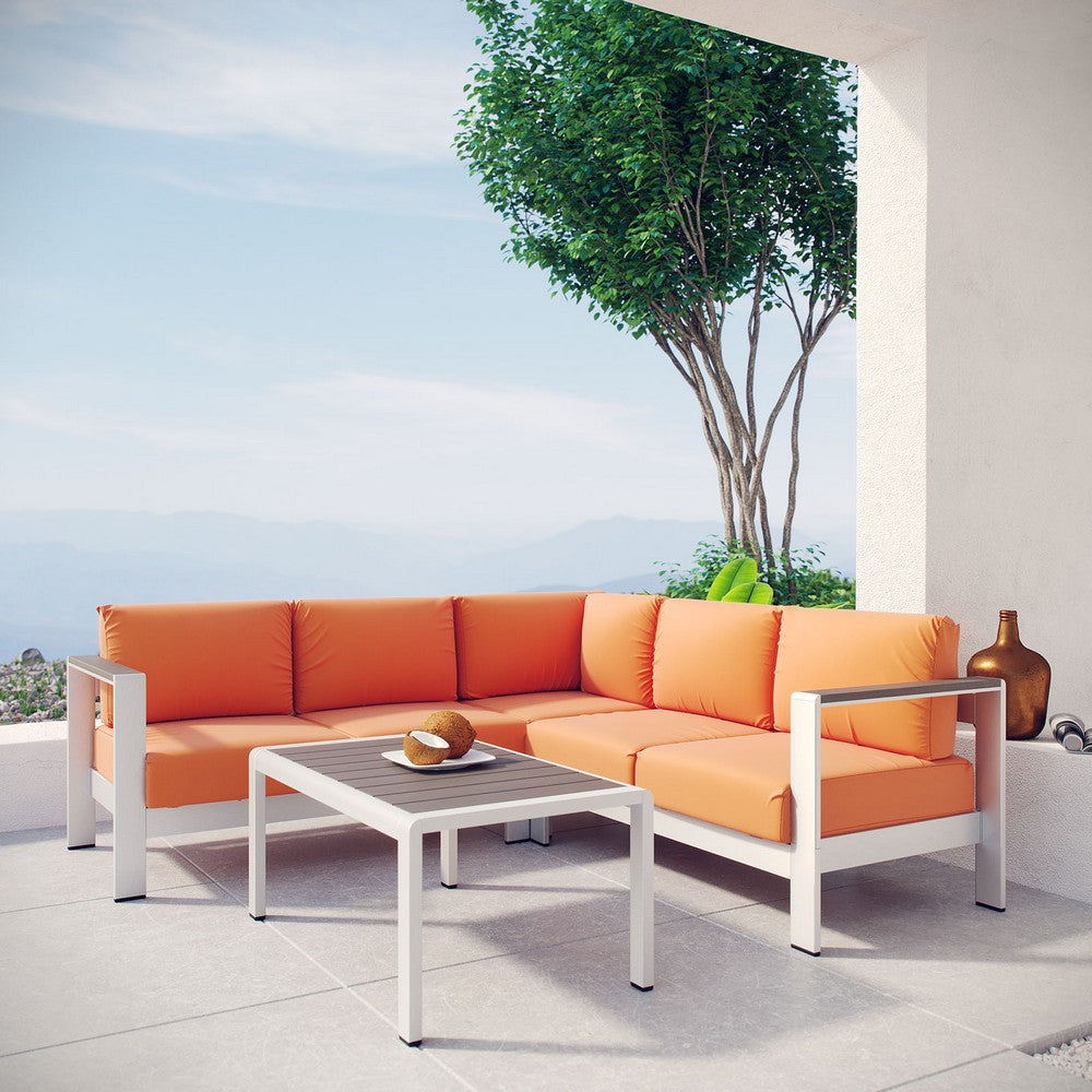 Modway Shore 4-Piece Aluminum Outdoor Patio Sectional Sofa Set in Silver Orange MDY-EEI-2559-SLV-ORA