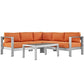 Modway Shore 4-Piece Aluminum Outdoor Patio Sectional Sofa Set in Silver Orange