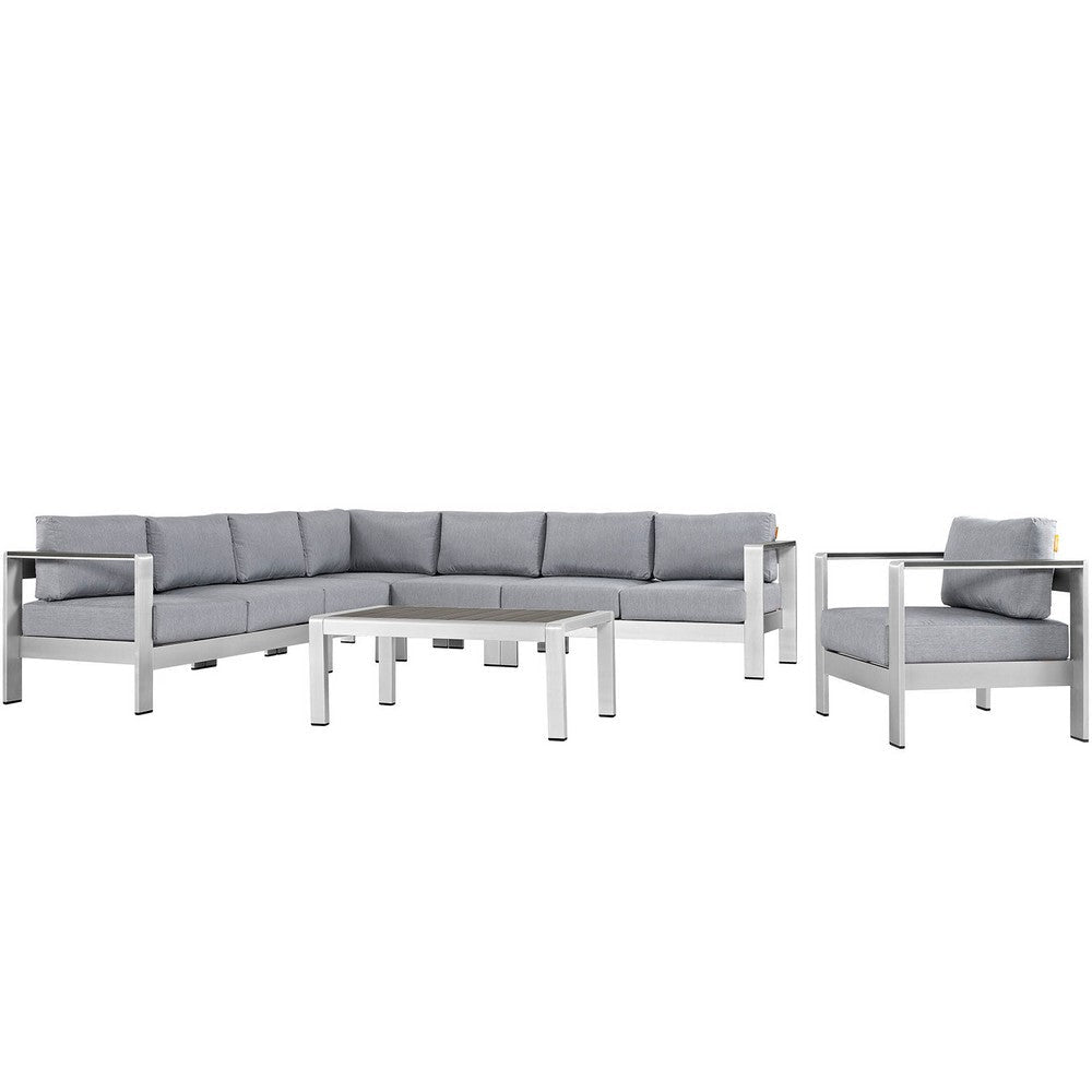 Modway Shore 7-Piece Aluminum Outdoor Patio Sectional Sofa Set in Silver Gray