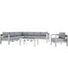 Modway Shore 7-Piece Aluminum Outdoor Patio Sectional Sofa Set in Silver Gray