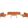 Modway Shore 7-Piece Aluminum Outdoor Patio Sectional Sofa Set in Silver Orange MDY-EEI-2566-SLV-ORA