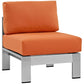 Modway Shore 7-Piece Aluminum Outdoor Patio Sectional Sofa Set in Silver Orange MDY-EEI-2566-SLV-ORA