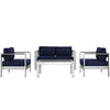 Modway Shore 4-Piece Aluminum Outdoor Patio Furniture Set in Silver Navy