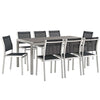 Modway EEI-2583-SLV-BLK-SET Shore 9 Piece Patio Aluminum Set Outdoor Furniture, Dining Set of 9, Silver Black