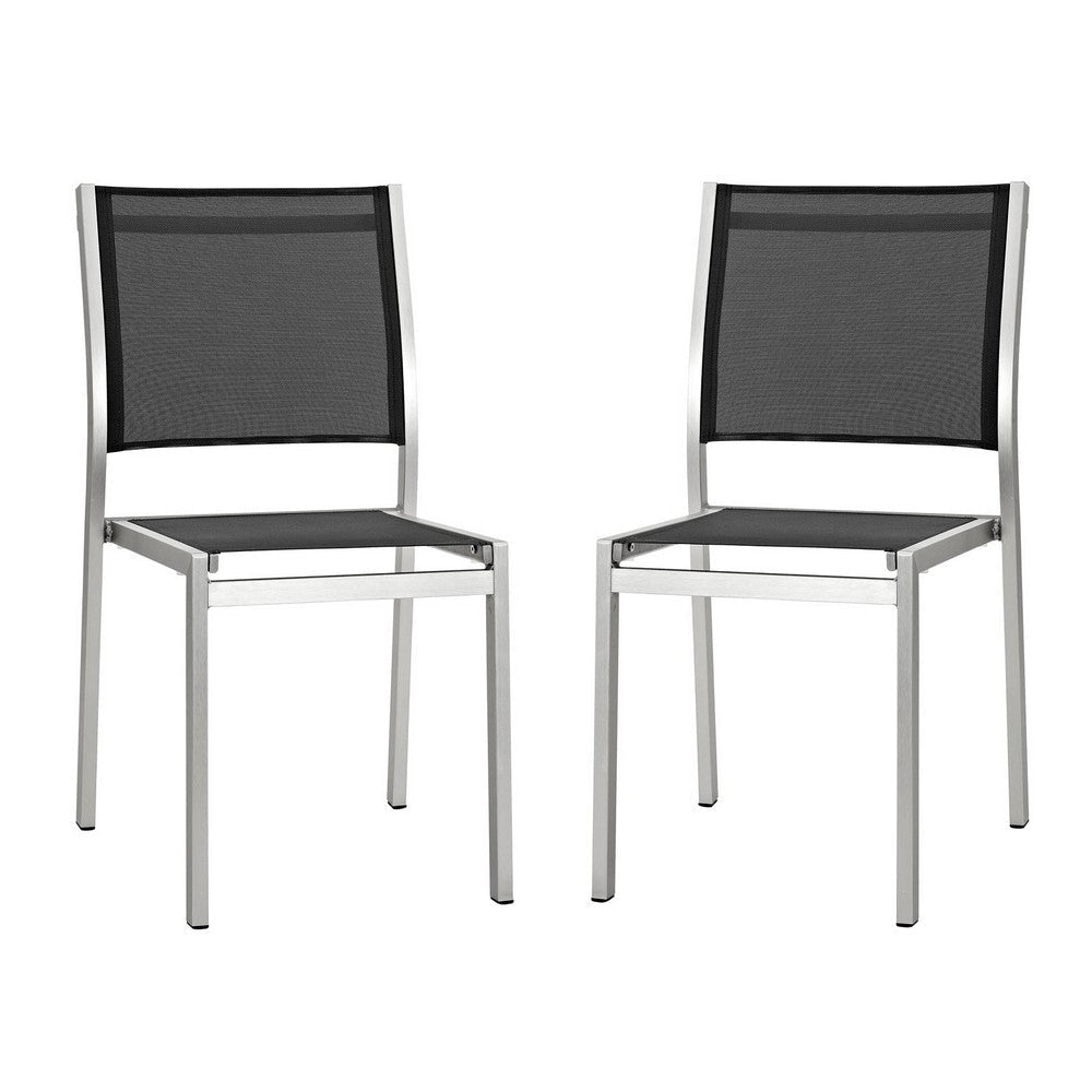 Shore Side Chair Outdoor Patio Aluminum Set of 2, Silver Black - No Shipping Charges