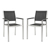 Modway Shore Aluminum Two Outdoor Patio Dining Arm Chairs in Silver Black