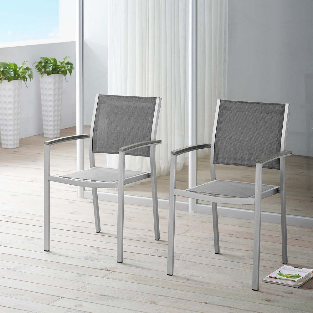 Shore Dining Chair Outdoor Patio Aluminum Set of 2 - No Shipping Charges MDY-EEI-2586-SLV-GRY-SET