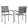 Modway Shore Aluminum Two Outdoor Patio Dining Arm Chairs in Silver Gray