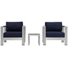 Shore 3 Piece Outdoor Patio Aluminum Sectional Sofa Set, Silver Navy - No Shipping Charges