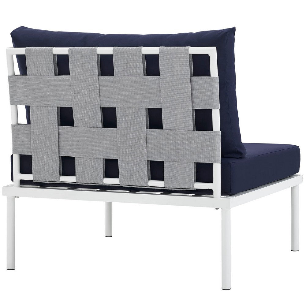 Harmony Armless Outdoor Patio Aluminum Chair White Navy - No Shipping Charges MDY-EEI-2600-WHI-NAV