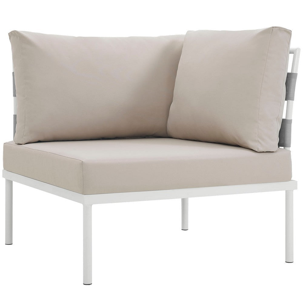 Harmony Outdoor Patio Aluminum Corner Sofa, White Beige - No Shipping Charges