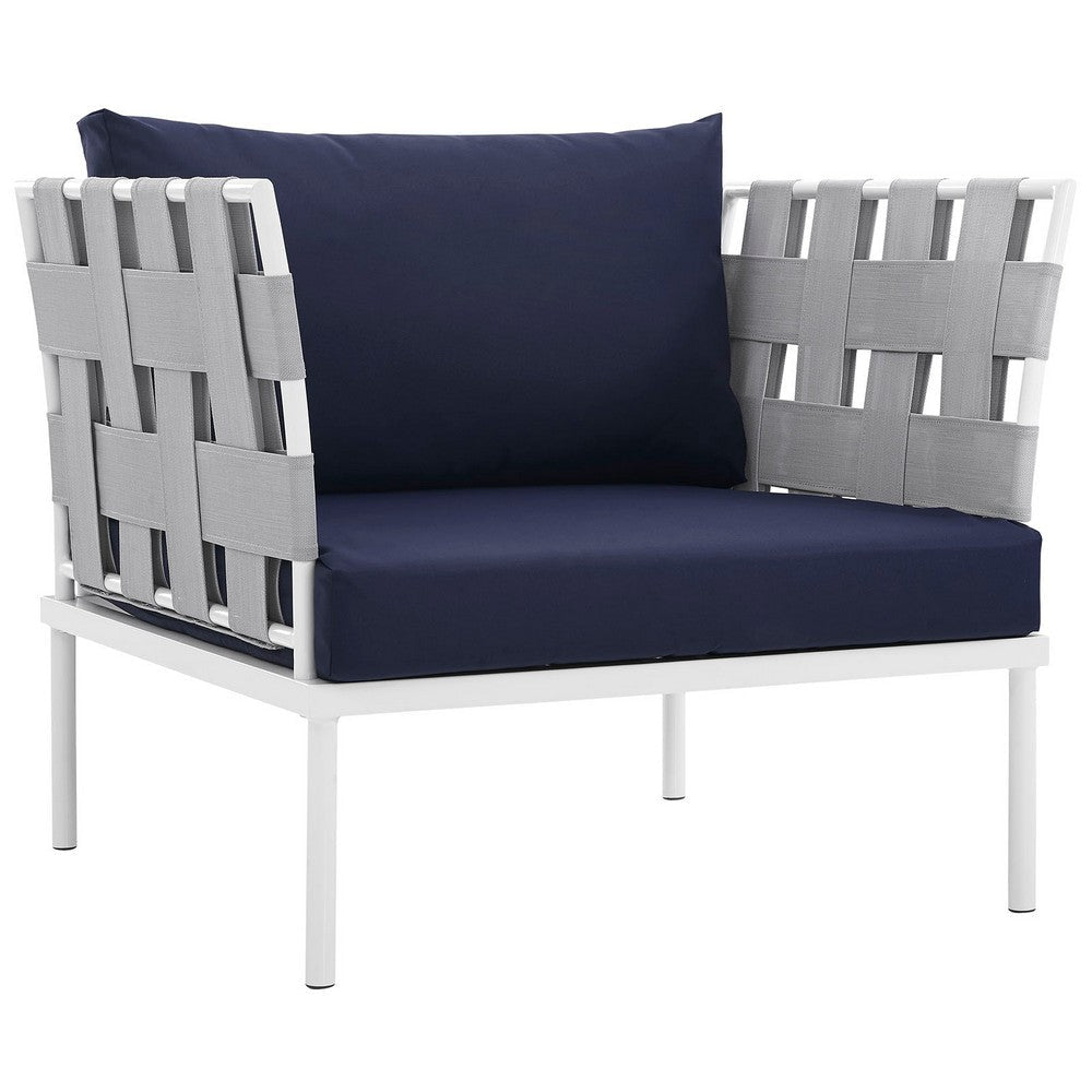 Harmony Outdoor Patio Aluminum Armchair, White Navy - No Shipping Charges