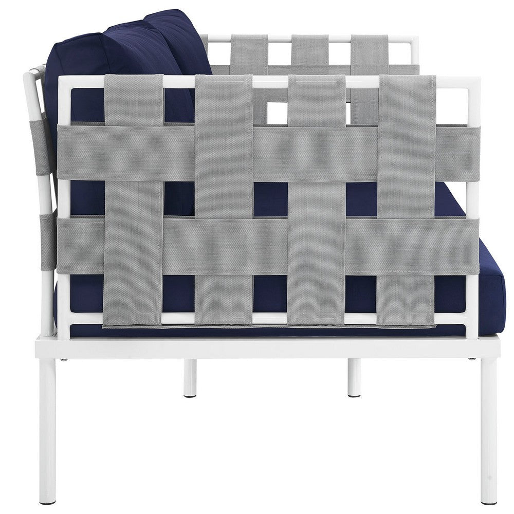 Harmony Outdoor Patio Aluminum Loveseat White Navy - No Shipping Charges MDY-EEI-2603-WHI-NAV