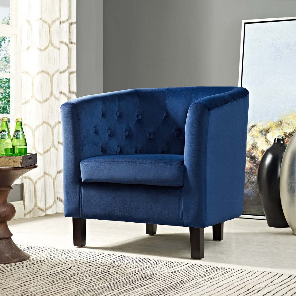 Modway Prospect Upholstered Velvet Contemporary Modern Accent Arm Chair in Navy