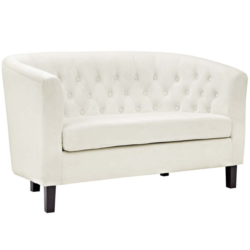 Prospect Velvet Loveseat, Ivory - No Shipping Charges