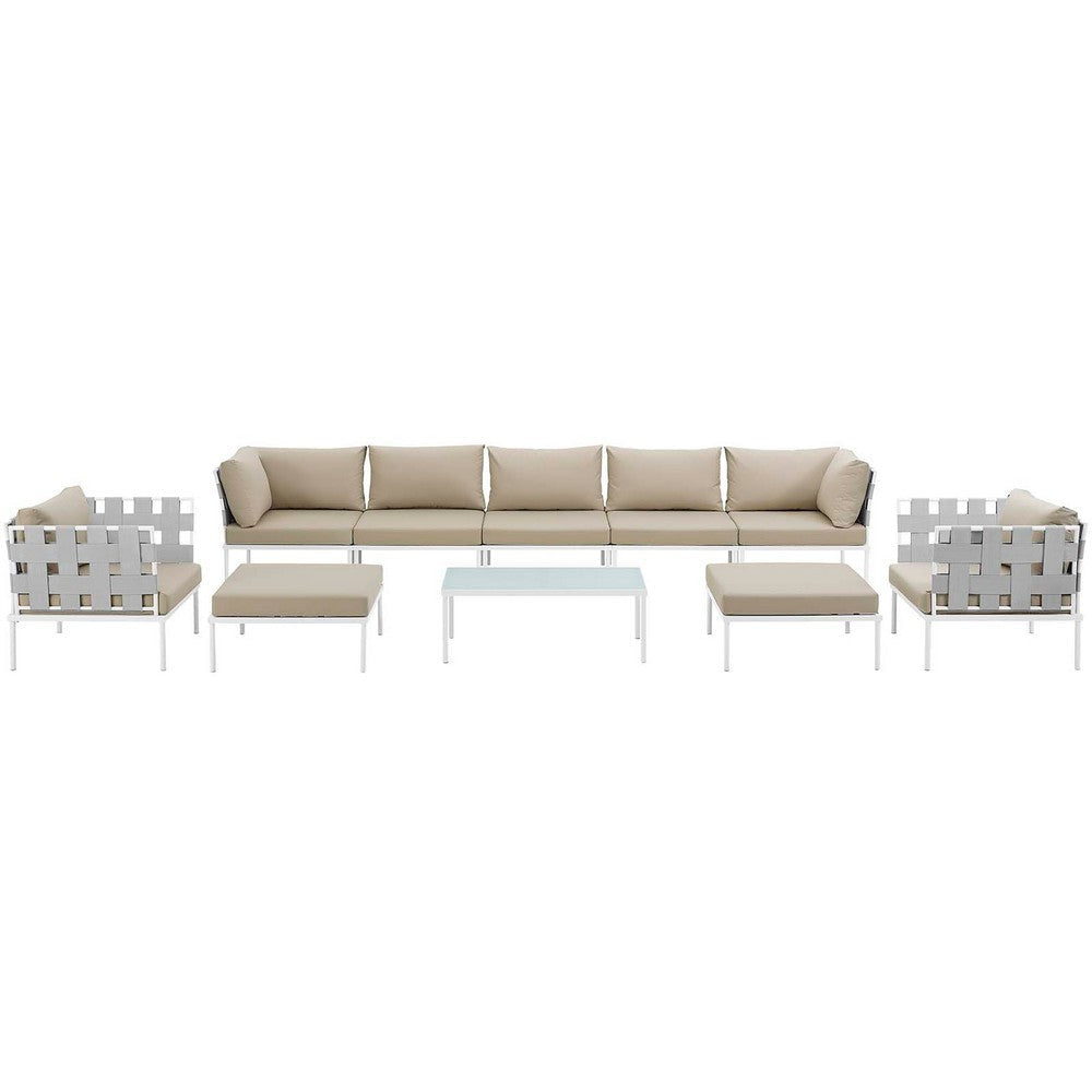 Modway Harmony 10 Piece Outdoor Patio Aluminum Sectional Sofa Set in White Beige MDY-EEI-2616-WHI-BEI-SET