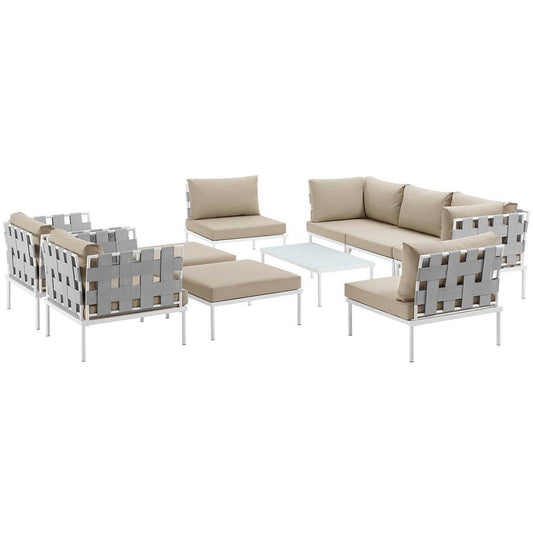 Modway Harmony 10 Piece Outdoor Patio Aluminum Sectional Sofa Set in White Beige