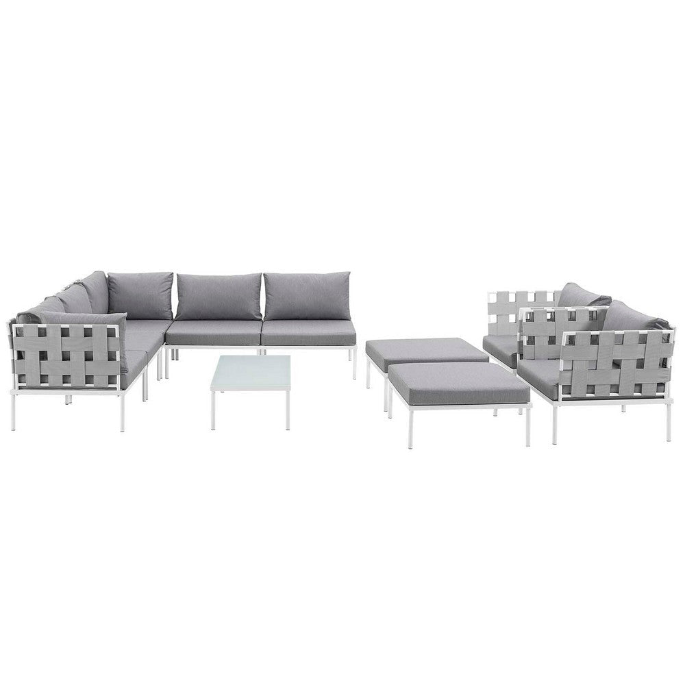 Modway Harmony 10 Piece Outdoor Patio Aluminum Sectional Sofa Set in White Gray MDY-EEI-2616-WHI-GRY-SET