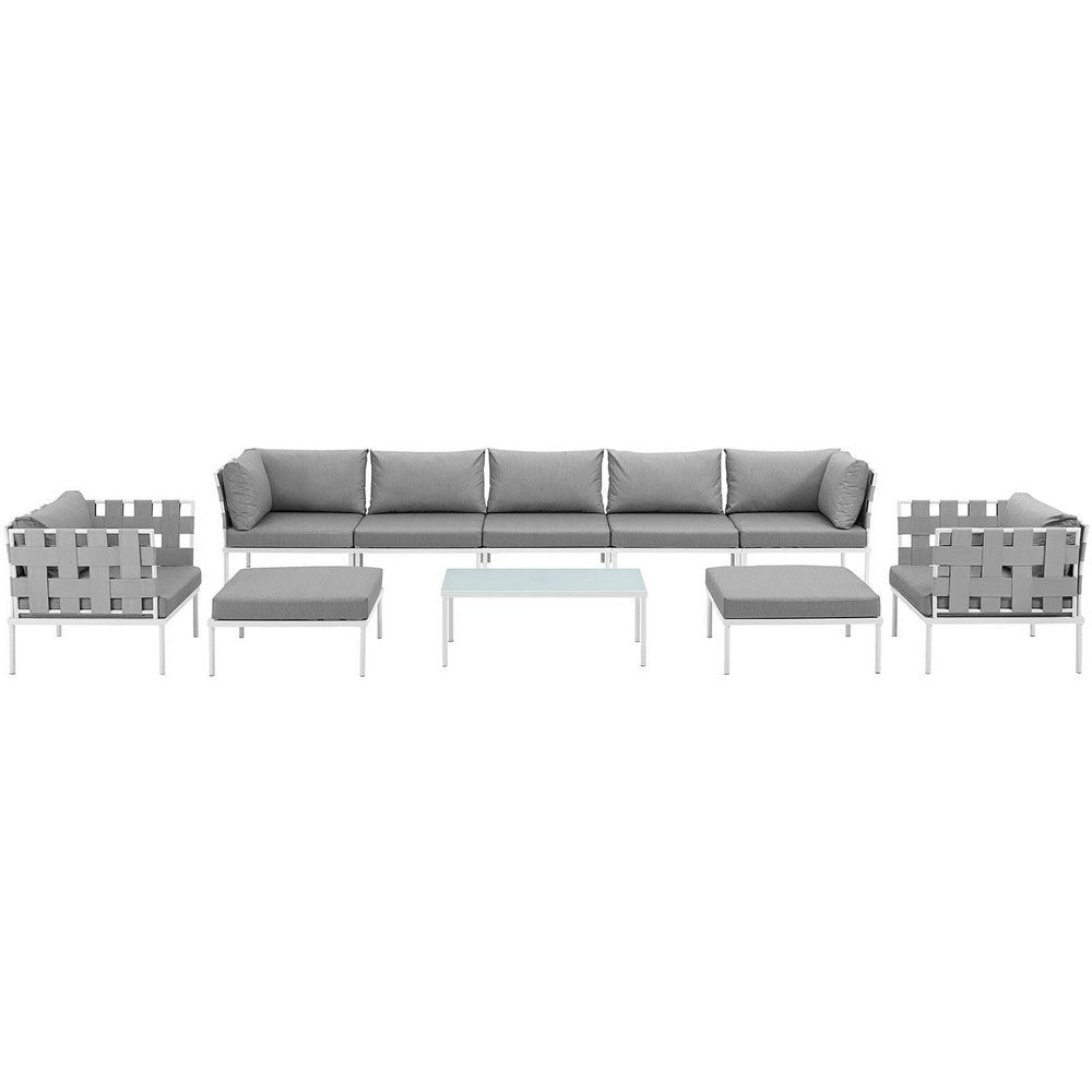 Modway Harmony 10 Piece Outdoor Patio Aluminum Sectional Sofa Set in White Gray MDY-EEI-2616-WHI-GRY-SET