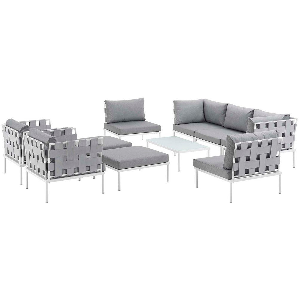 Modway Harmony 10 Piece Outdoor Patio Aluminum Sectional Sofa Set in White Gray