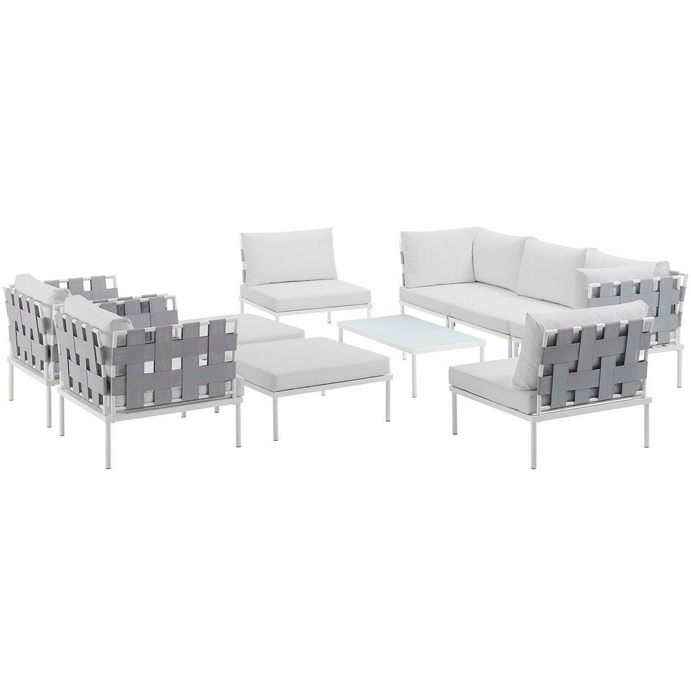 Modway Harmony 10 Piece Outdoor Patio Aluminum Sectional Sofa Set in White White