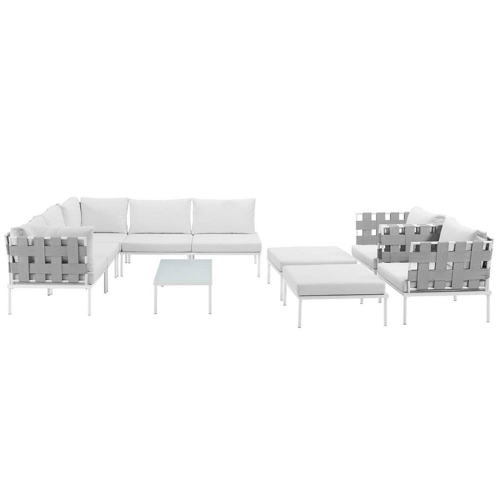 Modway Harmony 10 Piece Outdoor Patio Aluminum Sectional Sofa Set in White White MDY-EEI-2616-WHI-WHI-SET