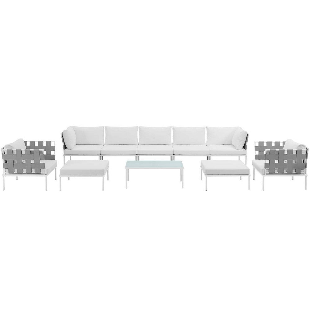 Modway Harmony 10 Piece Outdoor Patio Aluminum Sectional Sofa Set in White White MDY-EEI-2616-WHI-WHI-SET