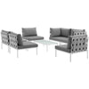 Modway Harmony 7-Piece Aluminum Outdoor Patio Furniture Sectional Sofa Set with Cushions in White Gray