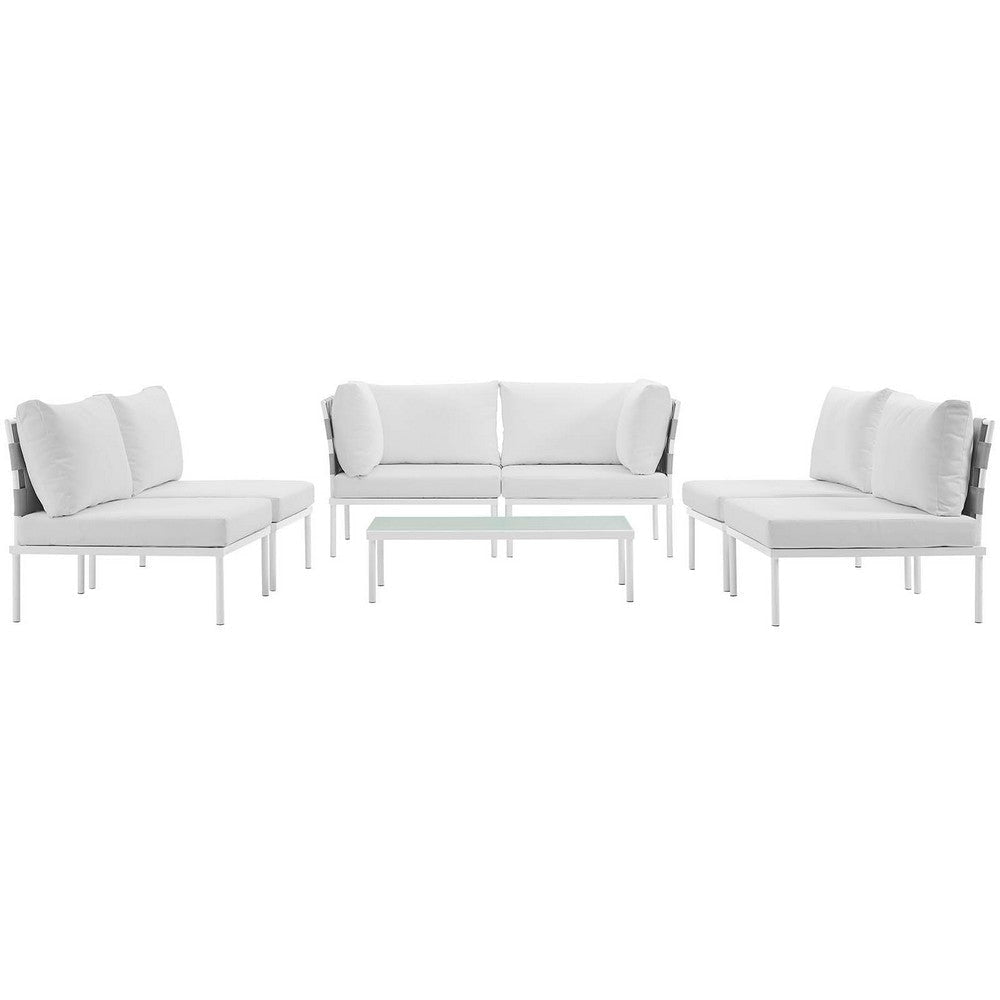 Modway Harmony 7-Piece Aluminum Outdoor Patio Furniture Sectional Sofa Set with Cushions in White White MDY-EEI-2617-WHI-WHI-SET