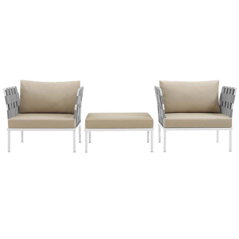 Modway Harmony 3 Piece Outdoor Patio Aluminum Sectional Sofa Set in White Beige MDY-EEI-2618-WHI-BEI-SET