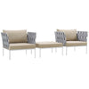 Modway Harmony 3 Piece Outdoor Patio Aluminum Sectional Sofa Set in White Beige