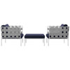 Modway Harmony 3 Piece Outdoor Patio Aluminum Sectional Sofa Set in White Navy MDY-EEI-2618-WHI-NAV-SET