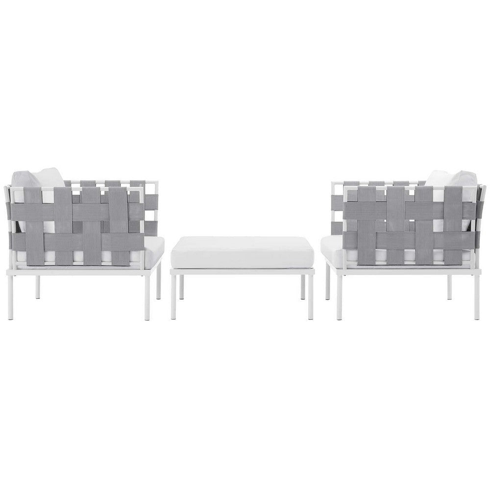 Modway Harmony 3 Piece Outdoor Patio Aluminum Sectional Sofa Set in White White MDY-EEI-2618-WHI-WHI-SET