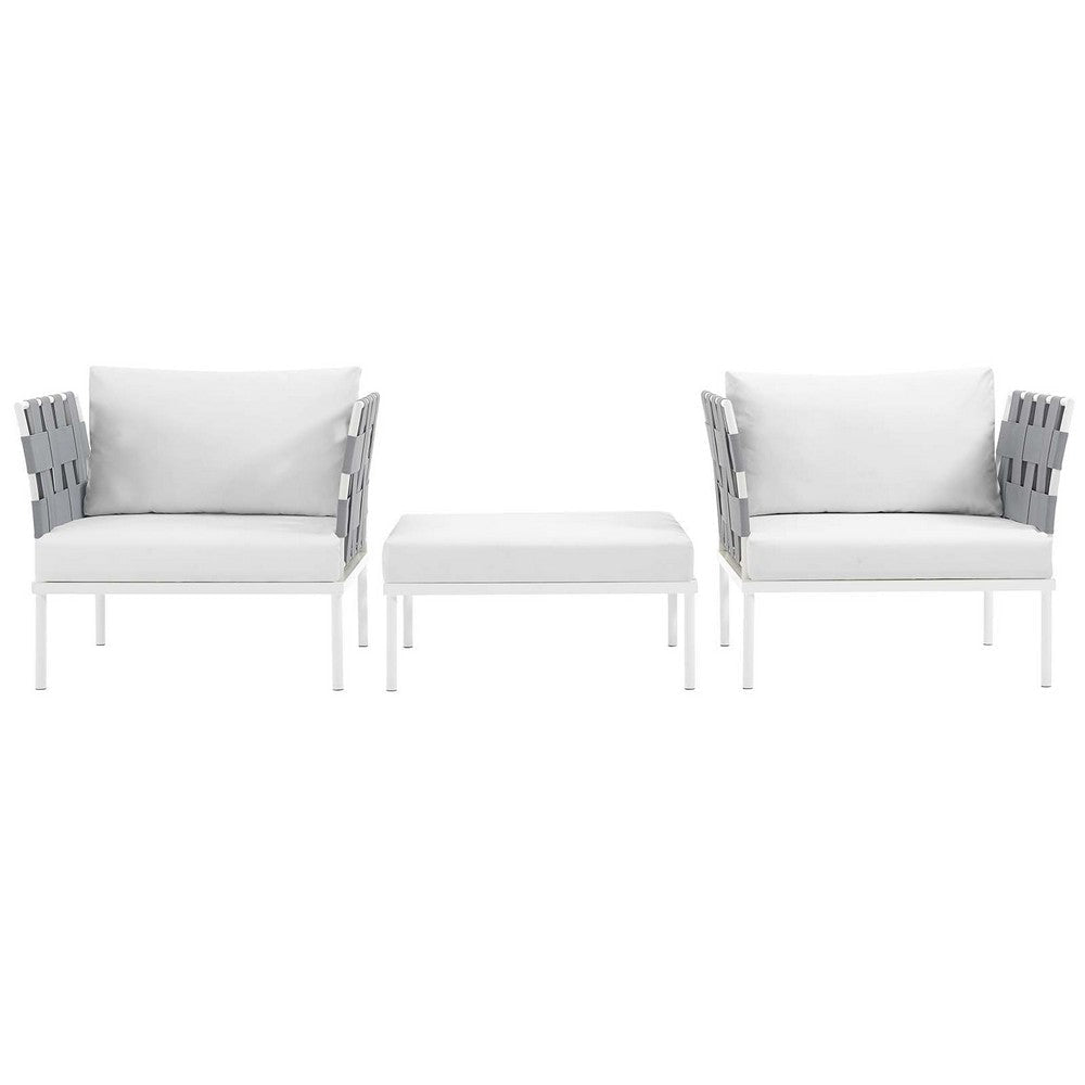 Modway Harmony 3 Piece Outdoor Patio Aluminum Sectional Sofa Set in White White MDY-EEI-2618-WHI-WHI-SET