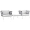 Modway Harmony 3 Piece Outdoor Patio Aluminum Sectional Sofa Set in White White