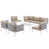 Modway Harmony 8-Piece Aluminum Outdoor Patio Furniture Sectional Sofa Set with Cushions in White Beige MDY-EEI-2619-WHI-BEI-SET