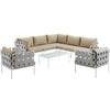 Modway Harmony 8-Piece Aluminum Outdoor Patio Furniture Sectional Sofa Set with Cushions in White Beige