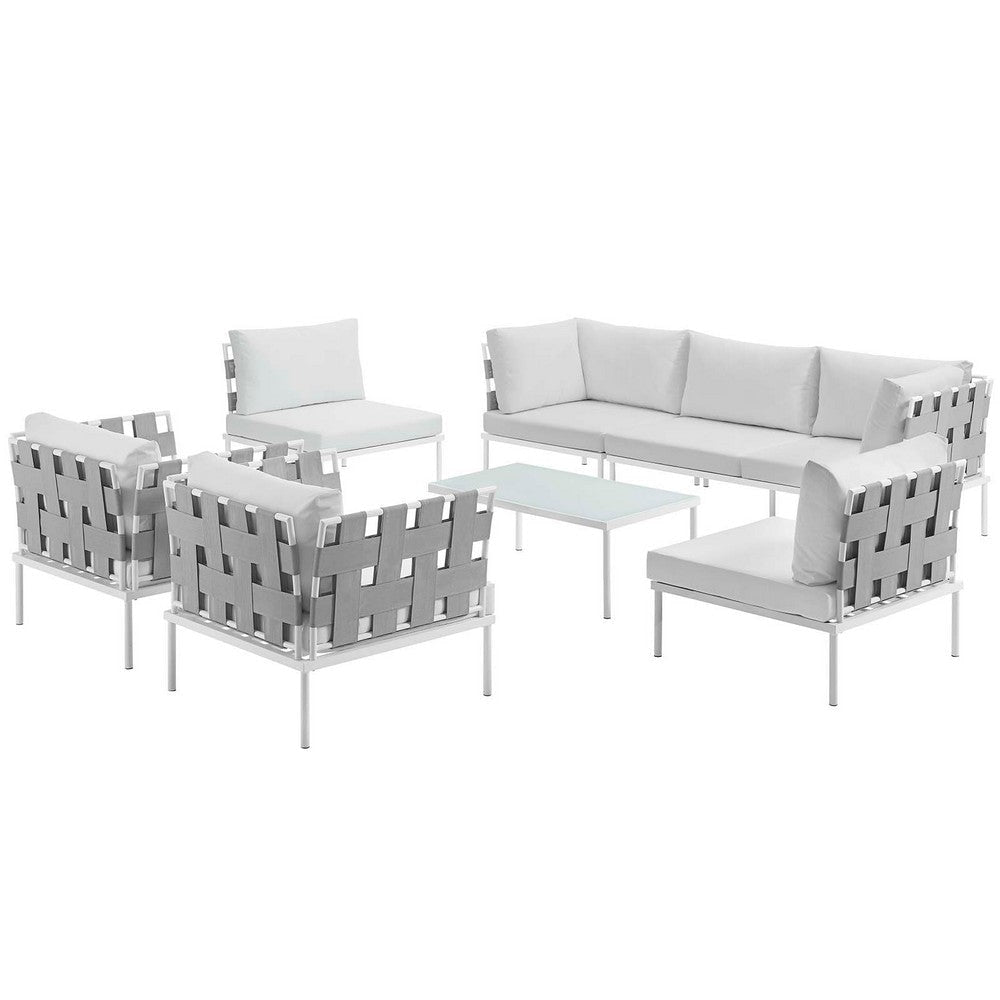 Modway Harmony 8-Piece Aluminum Outdoor Patio Furniture Sectional Sofa Set with Cushions in White White MDY-EEI-2619-WHI-WHI-SET