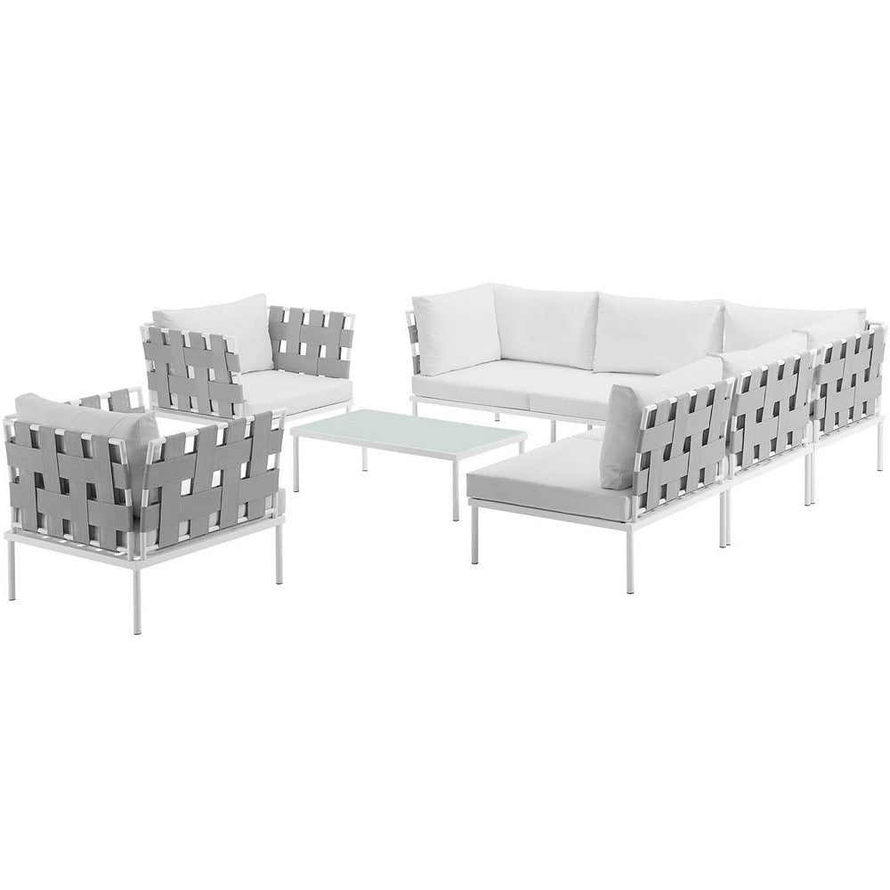 Modway Harmony 8-Piece Aluminum Outdoor Patio Furniture Sectional Sofa Set with Cushions in White White MDY-EEI-2619-WHI-WHI-SET