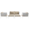 Modway Harmony Aluminum Outdoor Patio Furniture 5-Piece Sectional Sofa Set in White Beige MDY-EEI-2621-WHI-BEI-SET